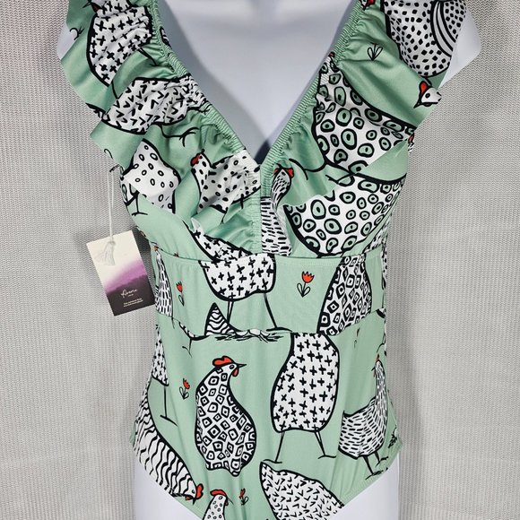 Averie Retro One Piece Swimsuit Country Hen Print Celeste Annelise SMALL - NWT - Picture 2 of 5